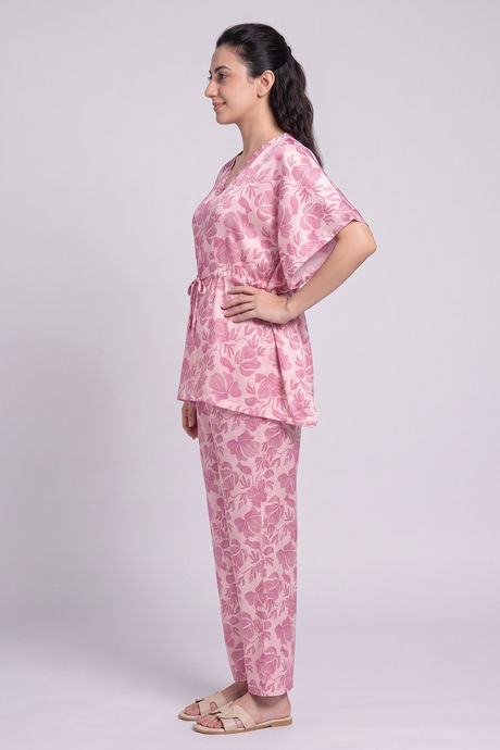Zivame Satin Kaftan Loungewear Set - Ballet Slipper — image 5